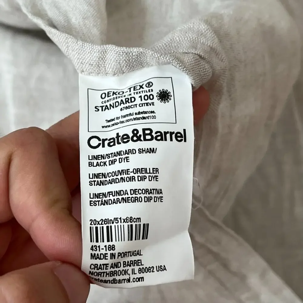 Crate & Barrel Linen Standard Sham Black Ombre Dip Dye 20x26 in